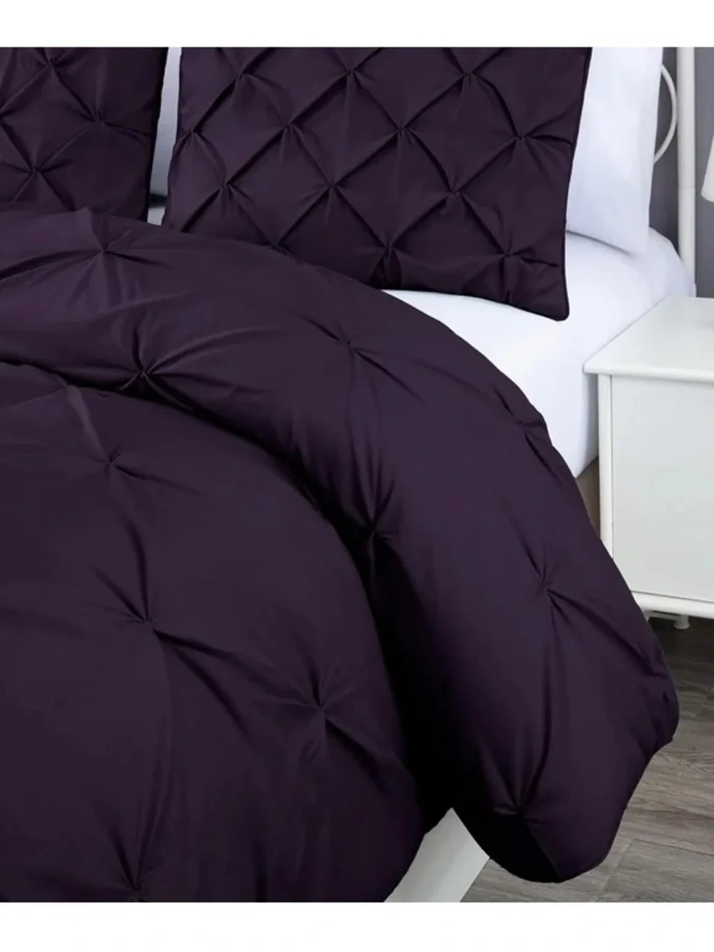 Plush Pleated purple Pintuck extra wide king 3 piece Comforter Set